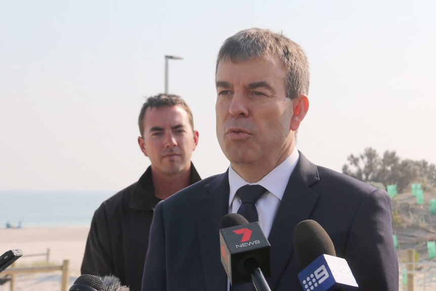 Dave Kelly announces the Government's strategies at Leighton Beach.
