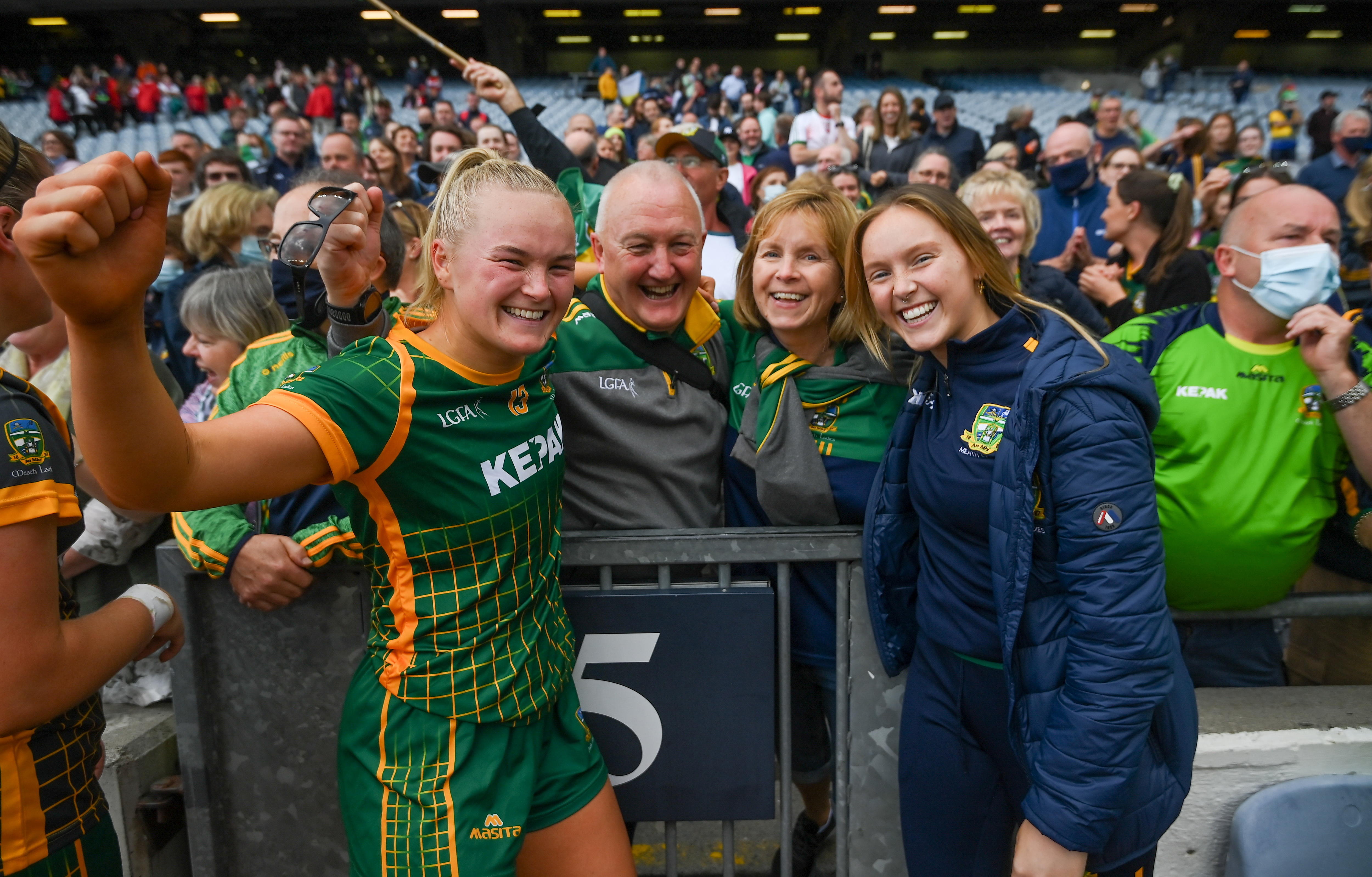 Vikki Wall of Meath is congratulated by family following the TG4 All-Ireland Senior Ladies Football Championship.