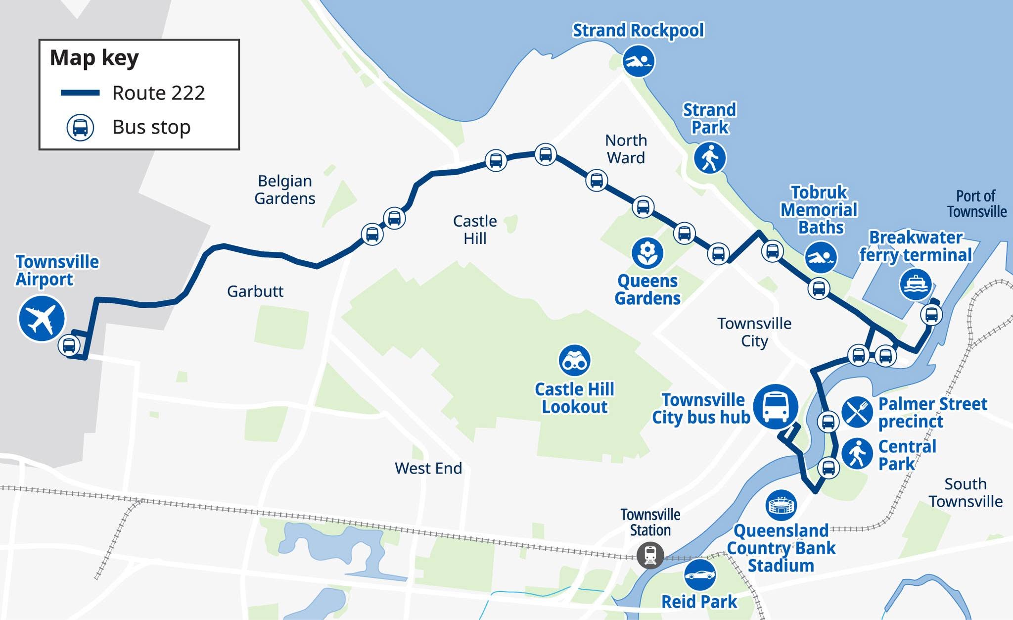 A map of Townsville city with more than a dozen stops.