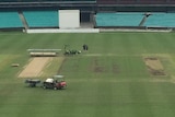 Umpires inspect the SCG surface during a Sheffield Shield game