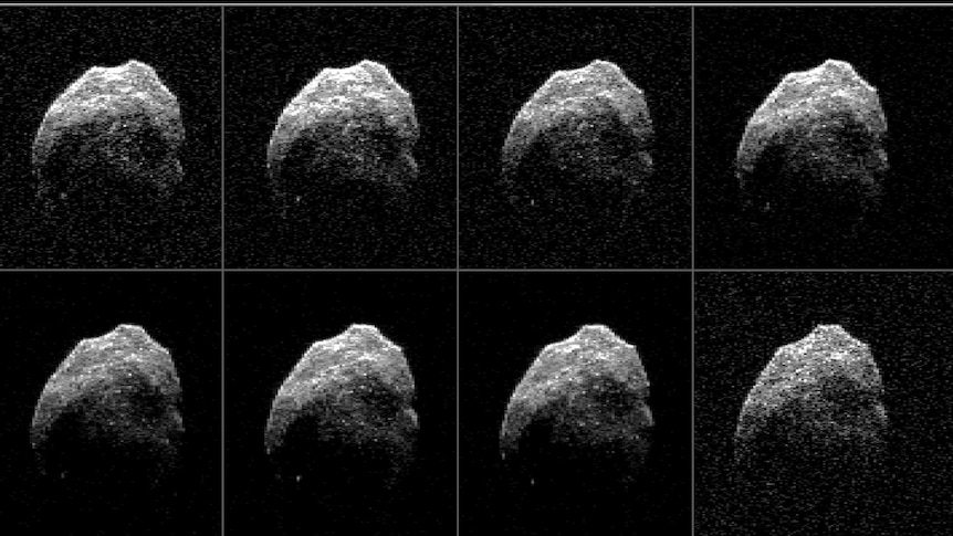 Multiple images of the asteroid 2015 TB145 in black and white