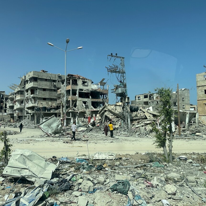 Destroyed buildings in Khan Younis on April 22.