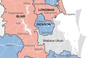 Current boundaries and party holdings north of Brisbane.