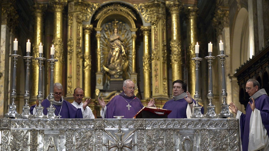 Archbishop Jorge Bergoglio officiates a mass for Ash Wednesday.