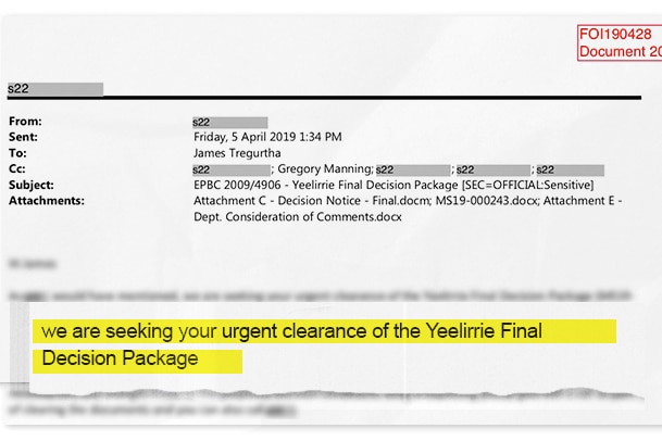 An email from Cameco to a secretary at the Federal Environment Department.
