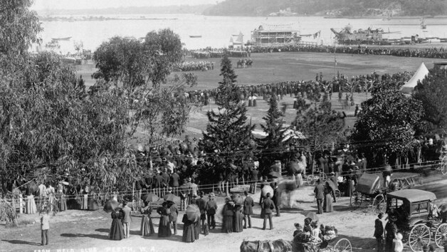 Elevated view from the Weld Club over the Esplanade showing the parade to mark the jubilee of Queen Victoria