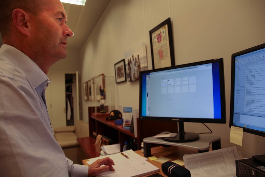 Backbencher Andrew Wallace at his standing desk at Parliament House.