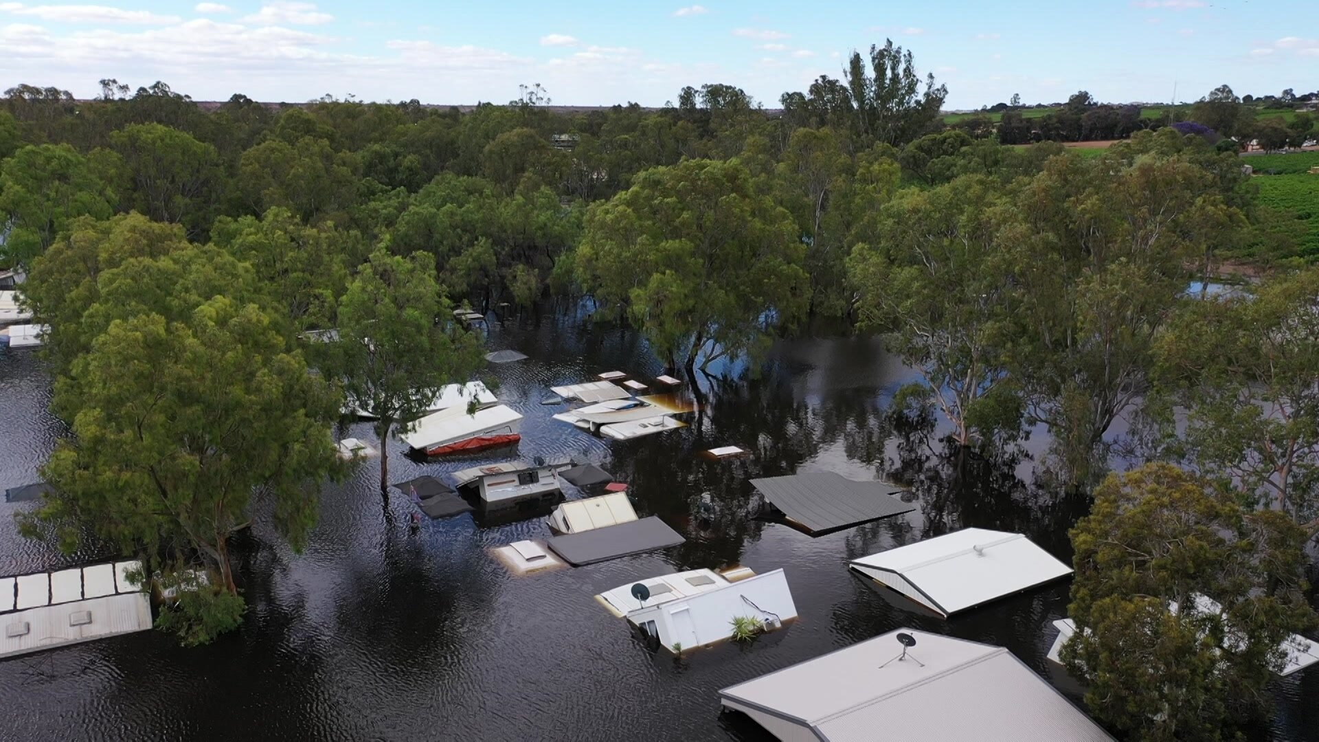 Houses and trees underwater