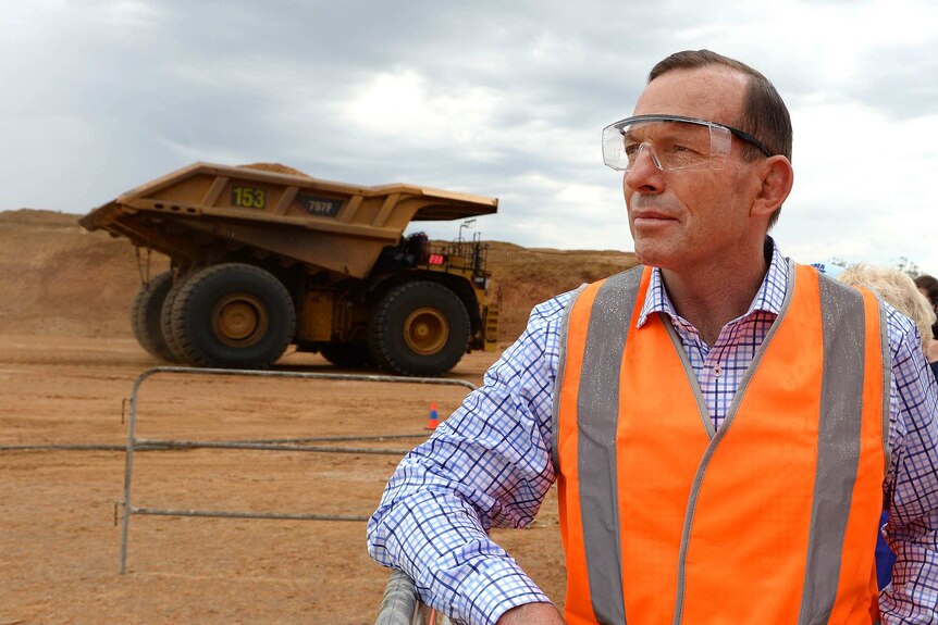 Tony Abbott visits a newly opened Queensland coal mine in 2014.