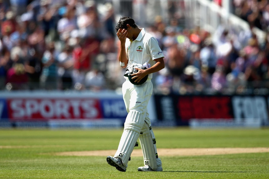 Ashton Agar shows his anguish after being dismissed for 98 in the first Ashes Test