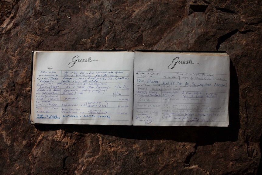 A guestbook left by the bougainvillea bush near Siberia, WA.