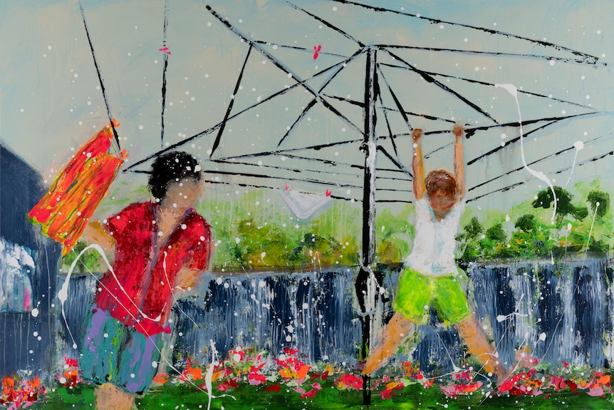 A painting of a Hills Hoist clothes line.