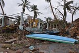 Upturned boats and damaged buildings along the coast after Cyclone Hudhud hits.