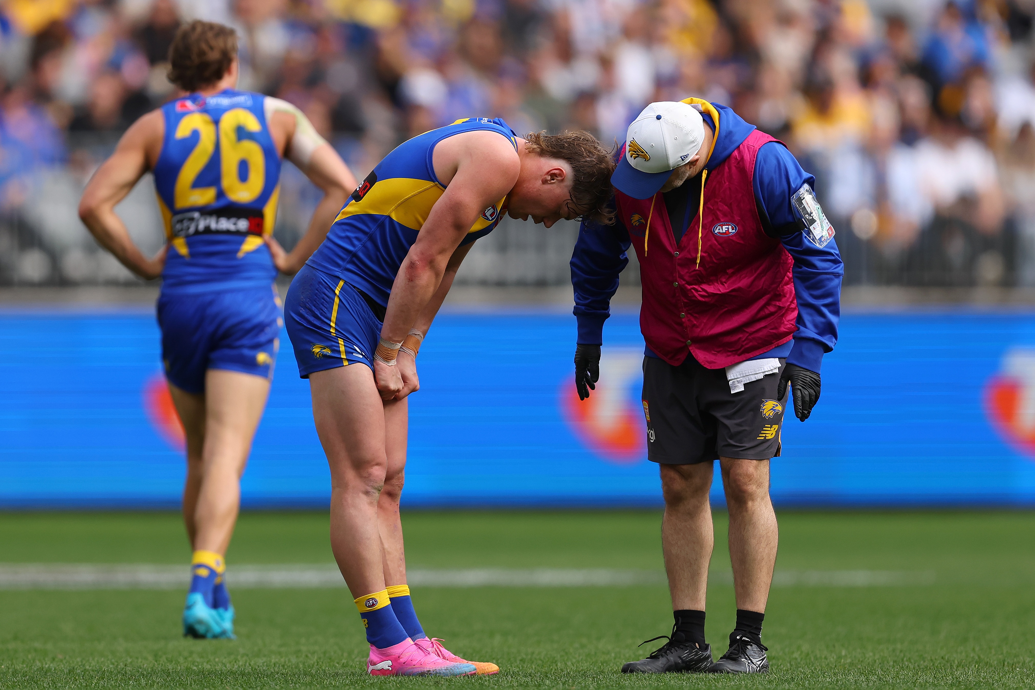 Live: Reid fighting injury as Eagles veteran flattens Magpie with huge bump
