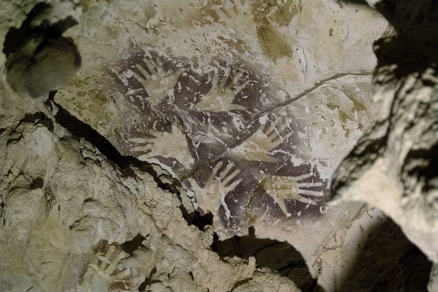 Hand stencils in Gua Saleh cave