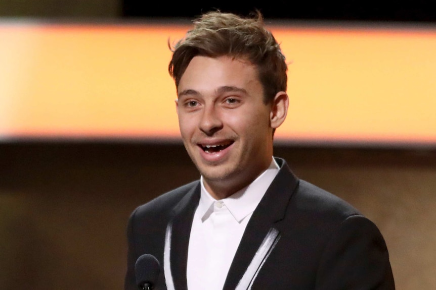 Flume accepts at Grammy Awards in Los Angeles.