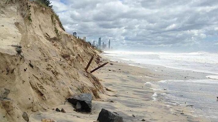 Sand cliffs on a Gold Coast beach after ex-tropical cyclone Oswald lashed the east coast.