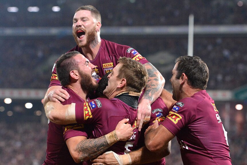 Maroons celebrate Boyd's try