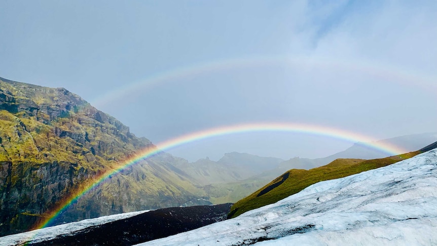 A double rainbow over the majestic Falljökull in Iceland.