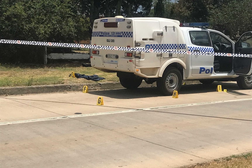 A police vest lies discarded near a paddy wagon following a shooting at Glen Innes in January 2019