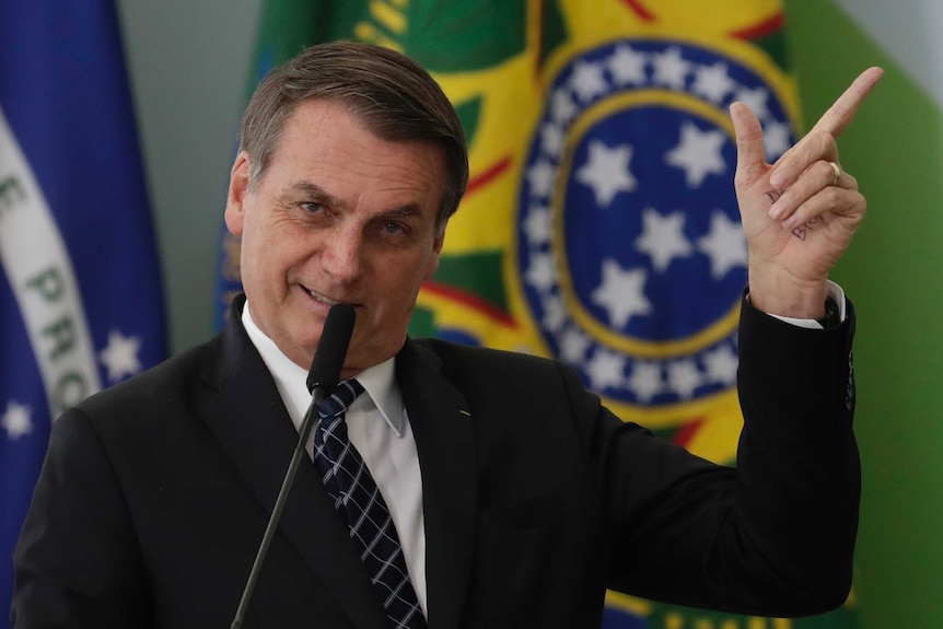 Brazil's President Jair Bolsonaro speaks during the launching ceremony of the Doctors for Brazil Program.