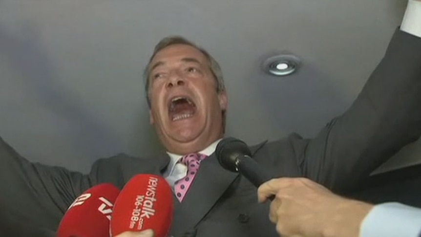 UKIP Leader Nigel Farage addresses a crowd of supporters declaring a new "dawn is breaking".