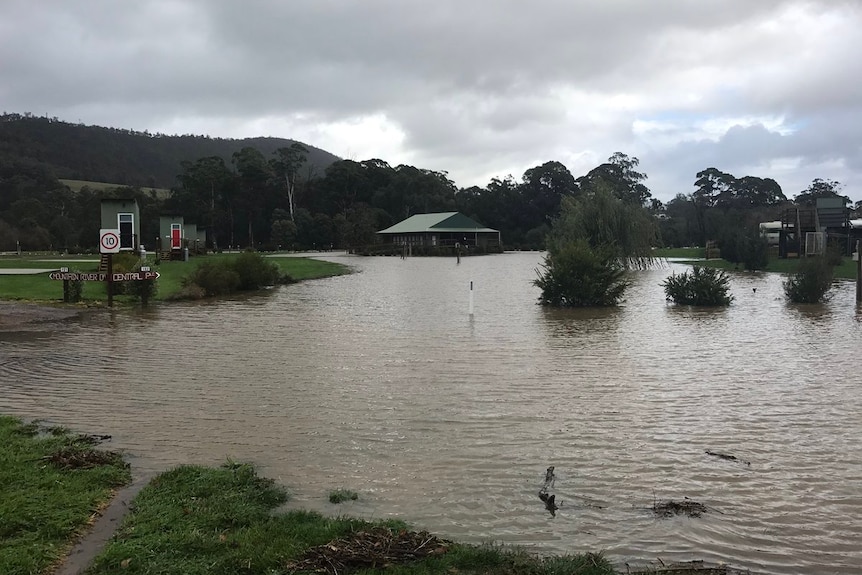 Huonville caravan park under water