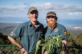 Tasman Langford and Sheldon Thomas of Trowunna Tours show the cultural roots of kunanyi.