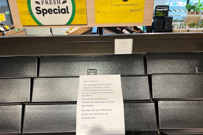 Empty shelf at a Woolworths supermarket in New South Wales