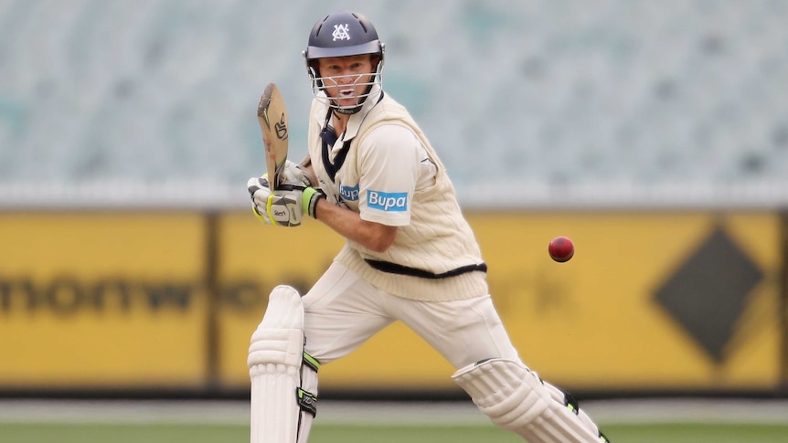 Chris Rogers bats on day two of the Sheffield Shield match between Victoria and Queensland.