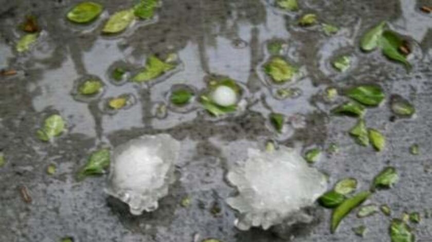 Large hail sits on the ground in the central Queensland town of Blackwater