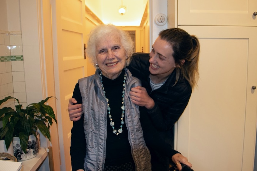 Two women smiling