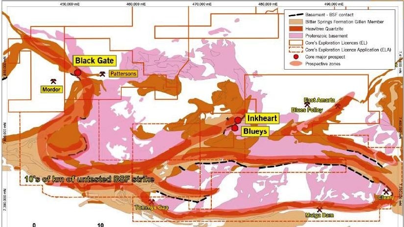 A colour coded digital map categorising different areas across prospects north east of Alice Springs according to potential.