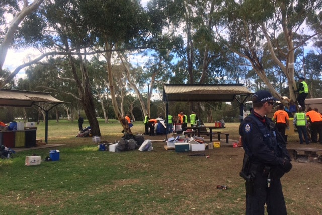 Police at a protest on Perth's Heirisson Island