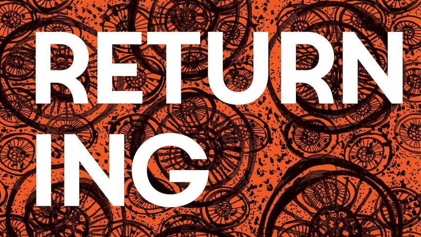The words 'RETURNING' and 'KIRLI SAUNDERS' in block white text, with red and black art behind them.