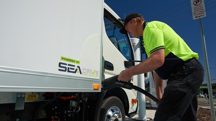 A SEA Electric delivery truck being charged.  Photo: courtesy of SEA Electric