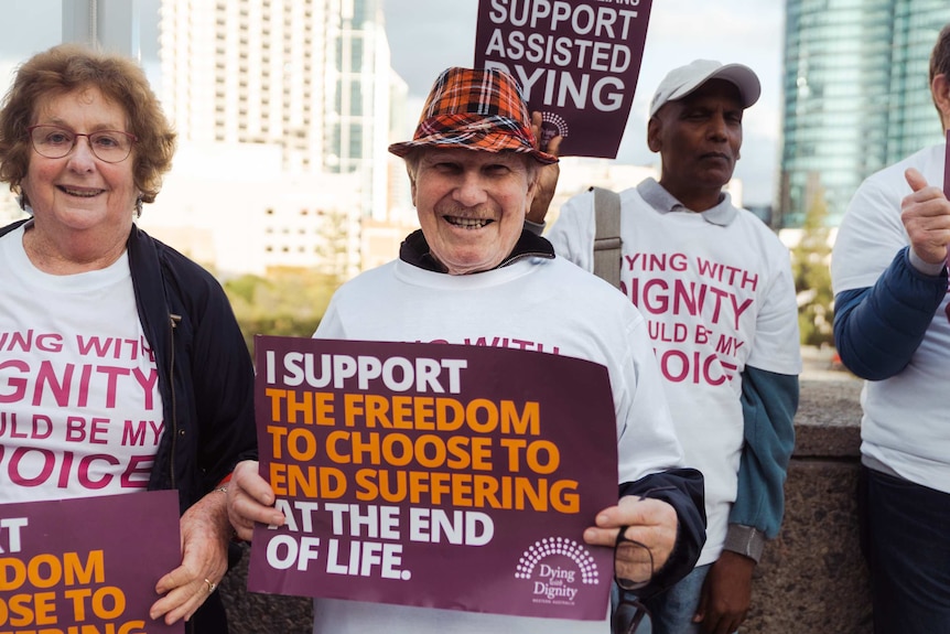 Voluntary euthanasia supporters gathered outside WA Parliament House.