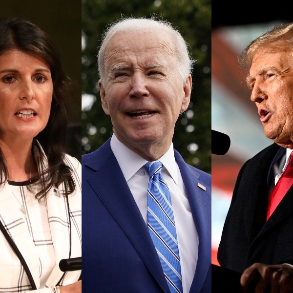 A composite image showing Nikki Haley, Joe Biden and Donald Trump.