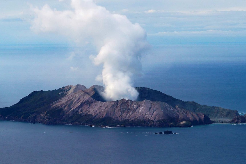 An aerial view of the Whakaari, also known as White Island volcano, in New Zealand