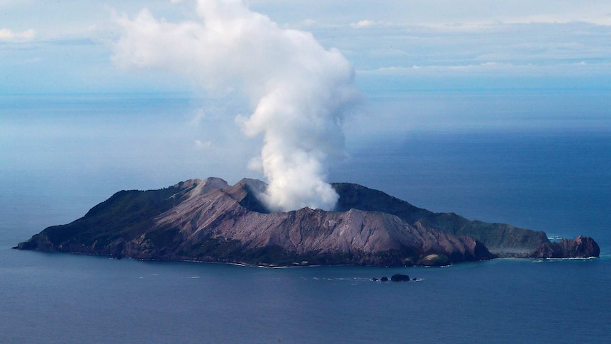 An aerial view of the Whakaari, also known as White Island volcano, in New Zealand