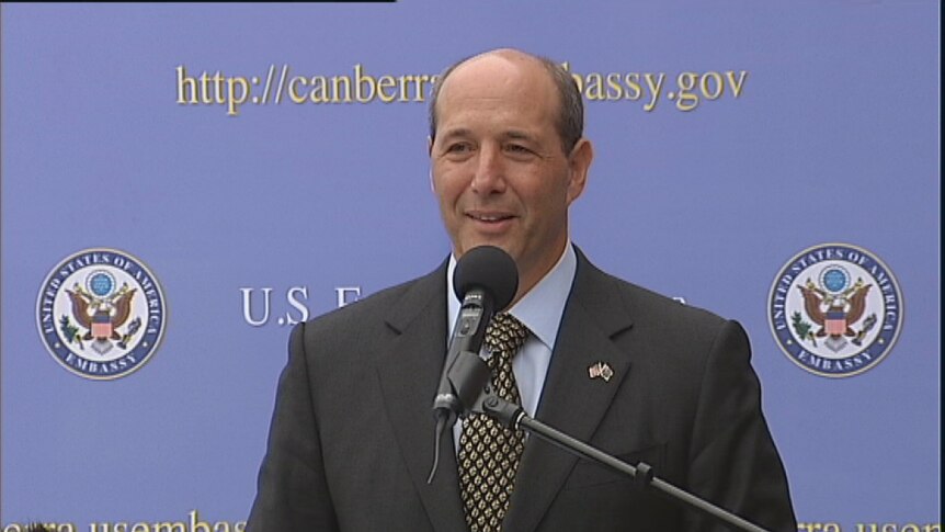 Video still: America's ambassador to Australia Jeffrey Bleich at Embassy event in Canberra. 5 April 2013.