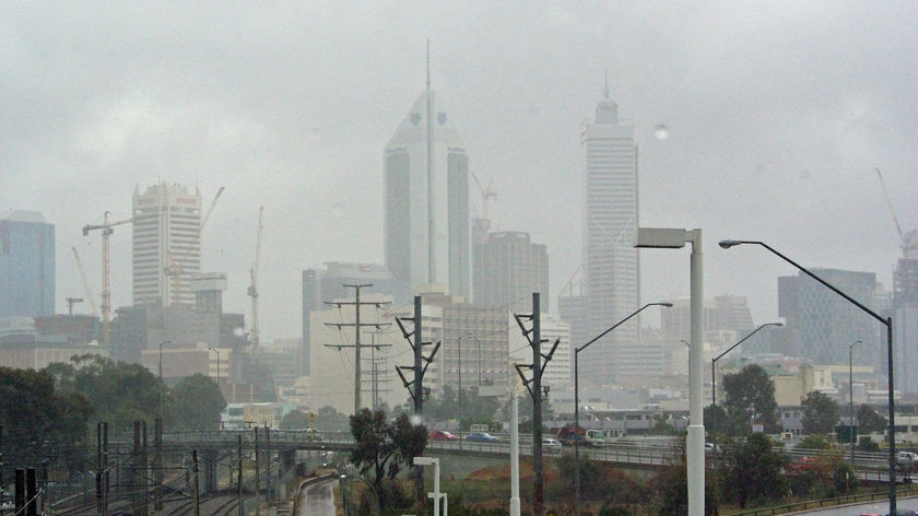 Rain falls over the Perth CBD (file)