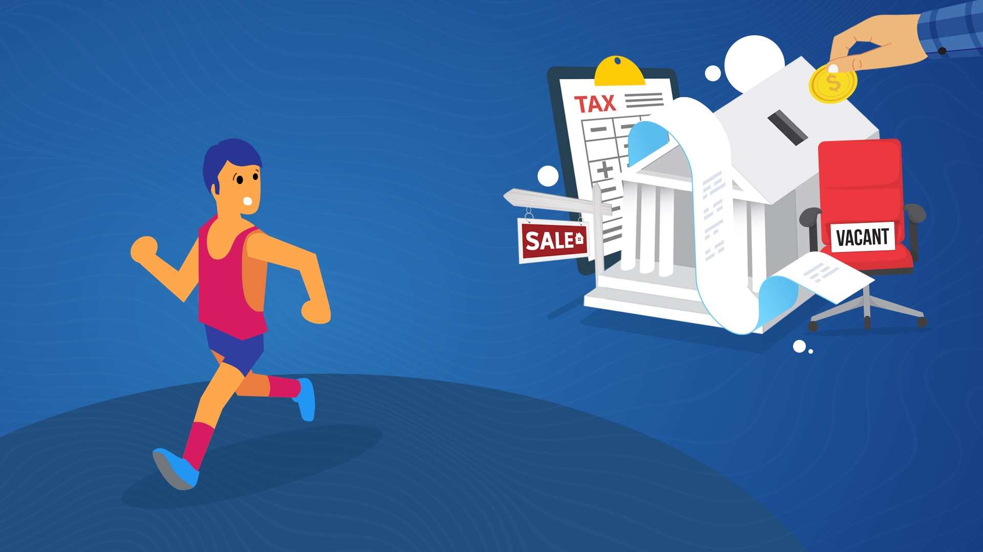 A cartoon image of a man running away from adult responsibilities