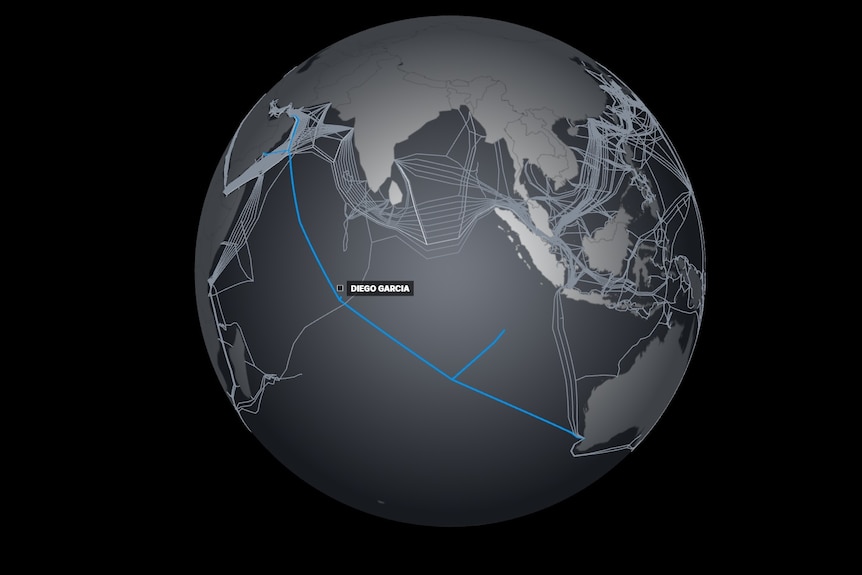 The globe now only has one cable highlighted, with a label marking "Diego Garcia" to the side.