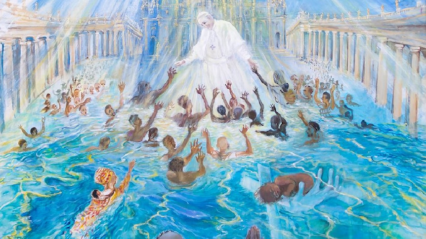 A painting of people drowning at sea.
