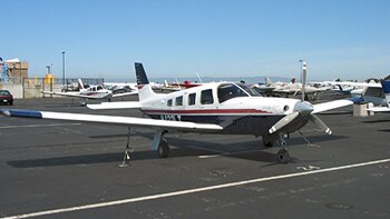 A Piper Saratoga II aircraft with PA32R-301G flight equipment