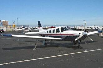 A Piper Saratoga II aircraft with PA32R-301G flight equipment