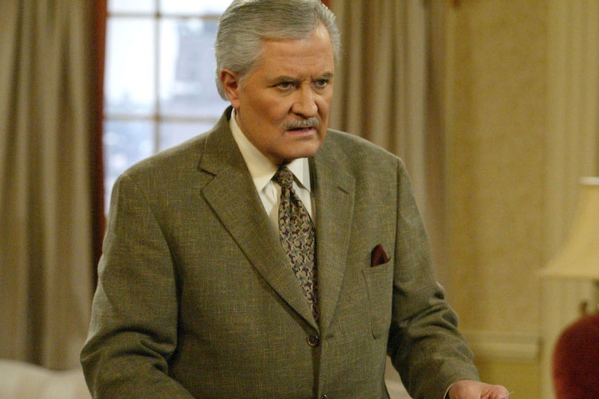 Actor John Aniston dressed as his character on Days of Our Lives, Victor Kiriakis