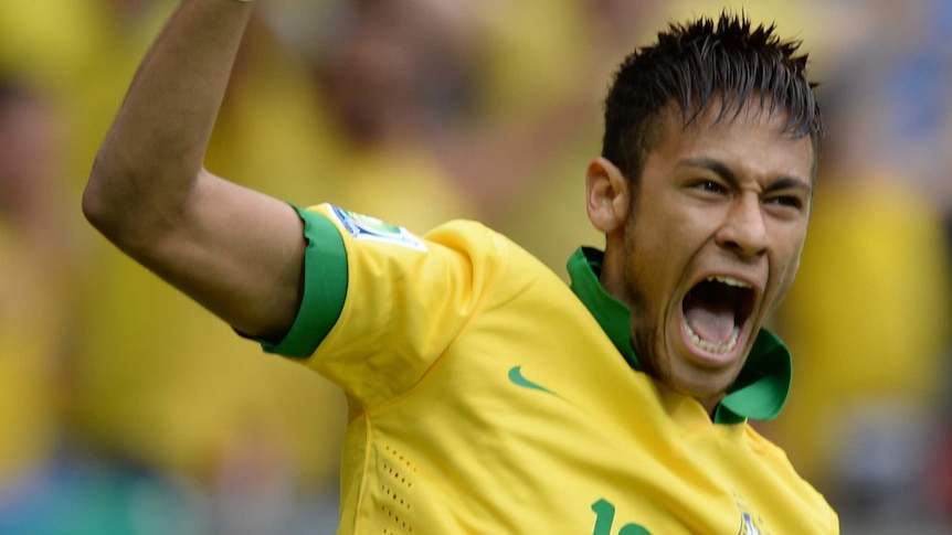 Neymar celebrates opener against Japan