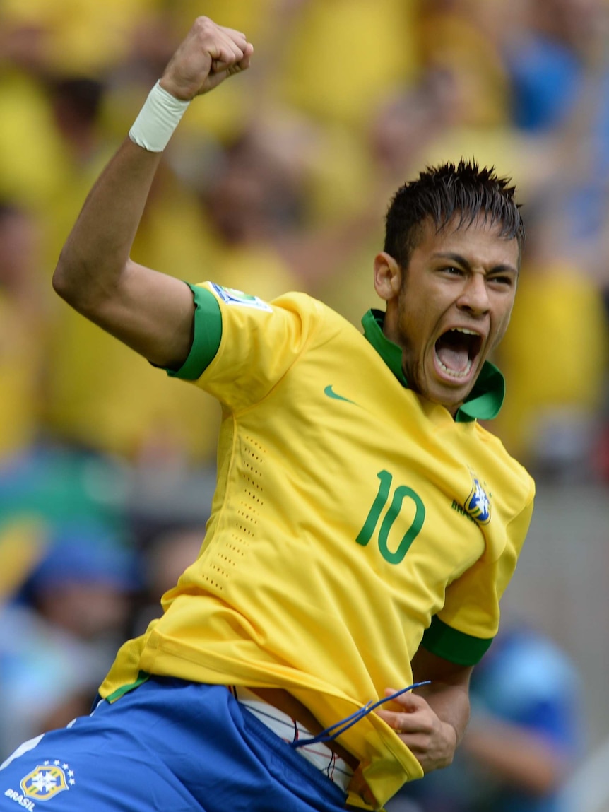 Neymar celebrates opener against Japan